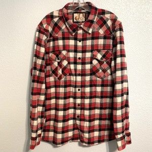 Vintage OP OCEAN PACIFIC Red Plaid Flannel Surfer Men's Shirt Size 2XL